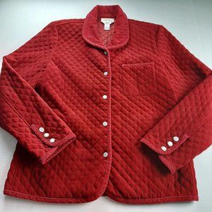 Talbots Women's Quilted Barn Jacket Size Small Red Snap Front Collared